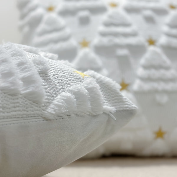 1/2pcs 3D White Christmas Tree Throw Pillow Cover - Quilted Plush Nordic Minimalist Luxury Decorative Cushion Cover with Zipper Closure, Soft Plush Fabric & 3D Tree Design for Sofa, Bed, Living Room - Machine Washable Winter Home Decor