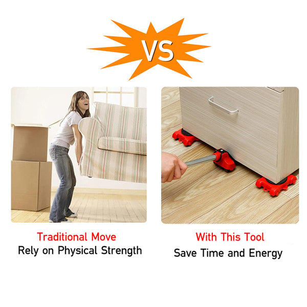 The 5pcs Red Heavy-Duty Furniture Moving Kit with Lift And Slider Moving Wheels Is an Easy-To-Move Tool Set Suitable for Moving Washing Machines, Refrigerators, Etc