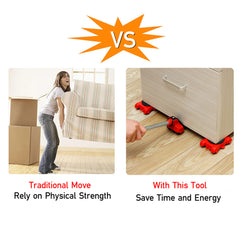 The 5pcs Red Heavy-Duty Furniture Moving Kit with Lift And Slider Moving Wheels Is an Easy-To-Move Tool Set Suitable for Moving Washing Machines, Refrigerators, Etc
