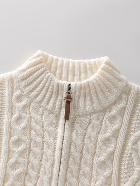 2025 Winter American Stand-Up Collar Half-Zip Knit Aran Sweater Mr. Pony Knitwear Pullover Card