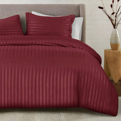Premium Hotel Quality Satin Stripe Duvet Cover Set Double with Pillowcases | Reversible Soft Quilt Bedding | Easy Care Breathable Luxury Quilt Cover