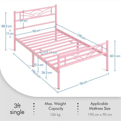 Costoffs Metal-Framed Bed, Metal-Framed Bed Base with Storage, Metal Platform Bed Frame with Headboard and Metal Bed Slats, Easy Assembly Bed, Single/Double/ Size Metal Bed Frame, Bed Foundation