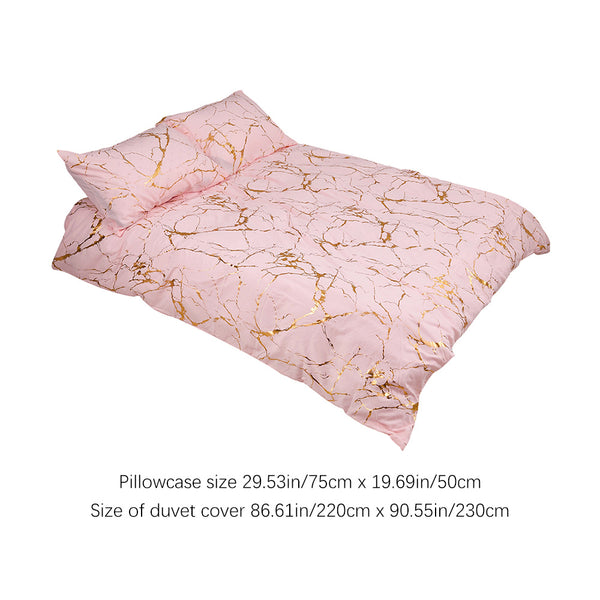 1set Pink High-end Bronzing Gilt Marble Bed Duvet Cover and Pillowcase Set, Soft and Comfortable Bedding Three-piece Set for All Seasons, 200*200cm / 220*230cm