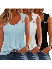 Three-Pack Women's Tank Tops Summer Sleeveless Loose Fit Eyelet Neck Solid Color Basic Shirts