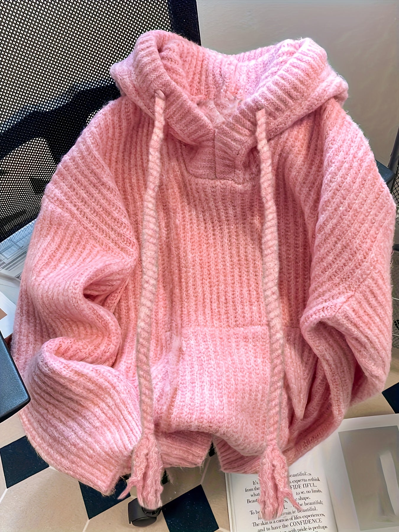 Pink Hooded Drawstring Sweater, Sweet and Casual. Suitable for Spring/autumn/winter Seasons, Niannian