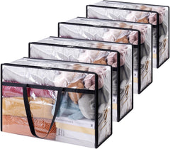Lifewit 4 Pack Clear Plastic Storage Bags, 40L Foldable Clothes Storage Boxes Wardrobe Organizer Moving Bags with Reinforced Handle for Loft Wardrobe for Bedding Clothes Blanket Duvet