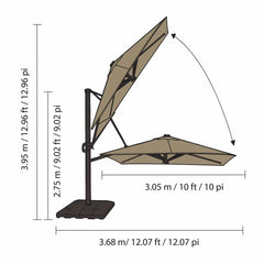 Seasons Sentry 10 X 13Ft (3 X 3.9M) Rectangular Cantilever Umbrella with Base in Beige