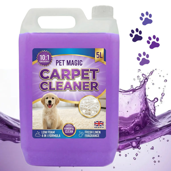 Dog Stain & Odour Remover Pet Carpet Cleaning Shampoo With a Fresh Linen Suitable For All Machines (5 Litre)