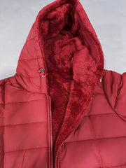 Women'S Winter Casual Mid-Length Fleece-Lined Hooded Jacket - Zippered Pockets, Machine Washable Winter Coat, Full Zip Closure, Regular Fit Sleeves, Fashionable Warm And Cold-Resistant, Comfortable Soft Fabric