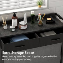 Modern Gray Rolling Laundry Hamper with 3 Removable Bags & 2 Drawers - Durable Wooden Laundry Sorter Cart for Bathroom, Bedroom, Laundry Room - Space-Saving Storage Organizer with Wheels, Laundry Basket, Laundry Baskets