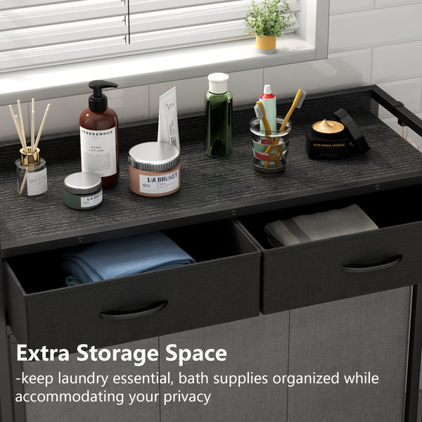 Modern Gray Rolling Laundry Hamper with 3 Removable Bags & 2 Drawers - Durable Wooden Laundry Sorter Cart for Bathroom, Bedroom, Laundry Room - Space-Saving Storage Organizer with Wheels, Laundry Basket, Laundry Baskets