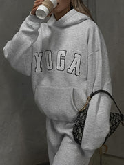 2024 New YOGA Letter Embroidery Gray Casual Loose Sports Sweatshirt, Women's Top, Sports Hoodie