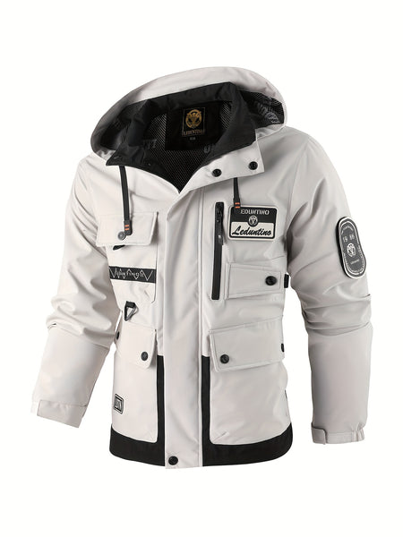 Men's Fashion New Jacket Men's Spring Autumn Thin Casual Multi-Pocket Outdoor High Quality Jacket Coat Men Detachable Hood Outdoor Trendy Design Waist Double Pocket Jacket