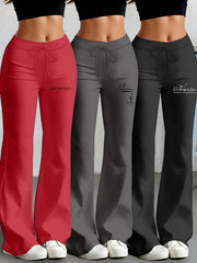 European and American Spring/Summer New Fashion Women's Bottoms: Flared Straight-Leg Pants with Classic English Text Print, Daily Casual Butt-Lifting Peach Butt Long Pants, Three-Piece Set