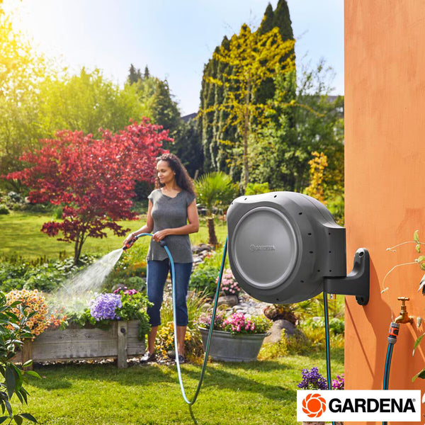 Gardena Wall-Mounted 30M (98Ft) Hose Box with Automatic Roll-Up
