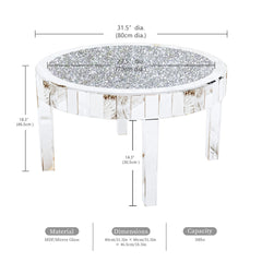 LUVODI Large Round Mirrored Coffee Table Beveled Bling Crushed Diamond End Table for Living Room, Bedroom, Office Decor