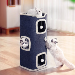 Large Cat Bed Cat House Cave & Tower Foldable Indoor 1/2/3 Layer with Hanging Toy Ball for Small Medium Pets, Large Cats Cube Bed Cave with Hideaway Condos