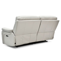 Fletcher Light Grey Leather Power Reclining Large 2 Seater Sofa with Power Headrest