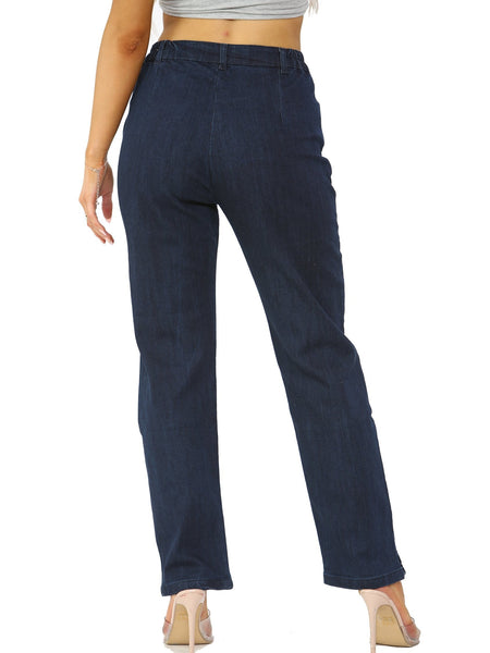 MYT Womens Side Elastic Waist Jeans Ladies Straight Leg Regular Fit Denim Size 10-24