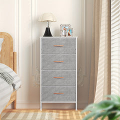 Modern 4-Drawer Dresser Storage Cabinet with Metal Frame & MDF Wood - Grey Spacious Dresser with Anti-Tip Safety & Adjustable Feet, Assembly, Standalone Furniture Unit Suitable for Bedroom or Living Room (17.7” X 11.8” X 35.8”)