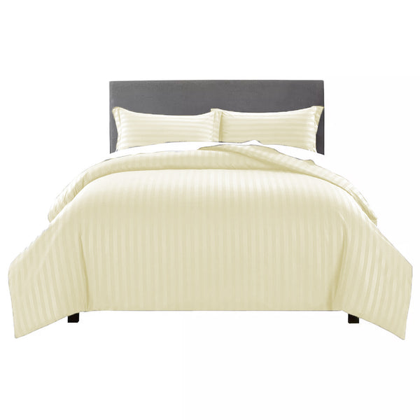 Luxurious Hotel Quality SATIN STRIPE DUVET/QUILT COVER BEDDING SET with Pillowcases All Sizes Bedding Set - 3pcs Hypoallergenic Satin Stripes Microfiber Duvet Quilt Cover with Pillow Cases - Soft Comfortable, Durable Breathable & Anti-Wrinkle Duvet Cover