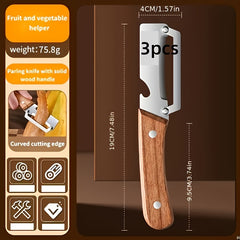 3pcs Heavy-Duty Stainless Steel Peeler with Wooden Handle & Straight Blade - Suitable for Sugarcane, Fruits, Vegetables, for, Commercial Use, Durable Peeling for, Parties, Picnic - Easy Peel Design