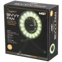 NGT Dynamic Bivvy Fan with LED Light & Powerbank | USB Rechargeable 3600mAh 3-Speed Fan + 54-LED Dual Brightness - Carp Fishing Camping Essential