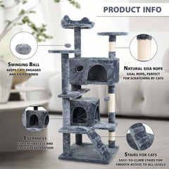 138 cm Cat Tree Tower – Multi-Level Cats Activity Centre with Scratching Posts, Condos, Ladder & Platforms – Indoor Cat Climbing House for Play, Rest & Fun