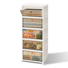 3 4 5 Tier Folding Storage Box, Plastic Collapsible Storage Box with Wheels, Stackable Storage Boxes with Lids and Front Opening Door Stackable Storage Boxes with Lids, 4 Wheels, Sturdy PP Matterial, Foldable Plastic Storage Unit for Toys/Office Supplies/