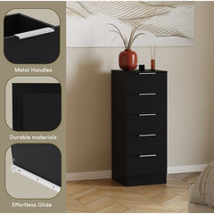 Modern 5 Drawer Narrow Chest of Drawers Dresser Space Saving Storage Organizer Bedroom Furniture
