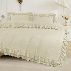 3-Piece Ruffle Frilled Duvet Cover Set – Soft, Comfortable Bedding with Pillowcases, Button Closure, Elegant Layered Design