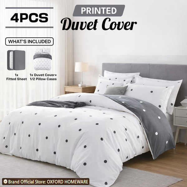 4pcs Printed Duvet Cover Set – Ultra-Soft & Breathable Microfiber Complete Bedding Set with Matching Pillowcases and Brushed Solid Color Fitted Sheet, Machine Washable, Available in All UK Sizes