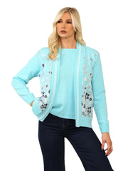 Ladies Twin Set Floral Sweater Womens Knitted Tank Top Cardigan Jumper