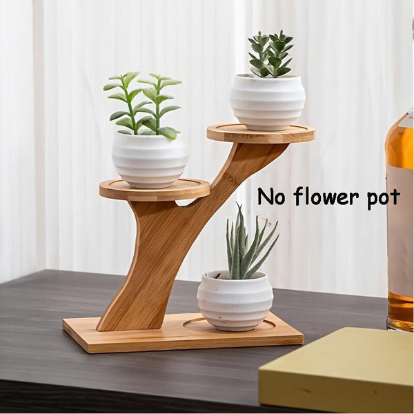 Two-Tier Bamboo Plant Stand - a Stylish Round Wooden Base Display Rack, Perfect for Small Potted Plants, Ideal for Home, Office, And Balcony Decoration
