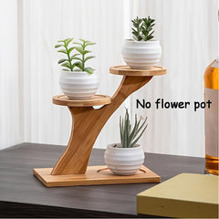 Two-Tier Bamboo Plant Stand - a Stylish Round Wooden Base Display Rack, Perfect for Small Potted Plants, Ideal for Home, Office, And Balcony Decoration