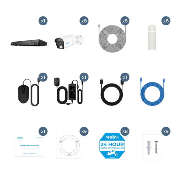 Reolink 12MP (4K+) UHD NVR Poe AI 16 X Channel / 8 X Bullet Camera Kit with 4TB HDD