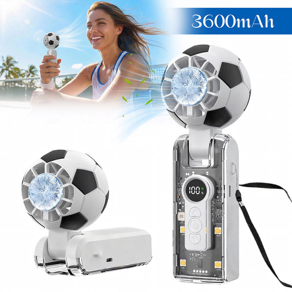 Portable Handheld Turbo Fan with Ice Cooler, 5-Speed Wind, Soccer-Shaped Mini Personal Fan, 3600Mah Football Rechargeable Pocket Fan for Travel/Outdoor/Office, 180° Adjustable