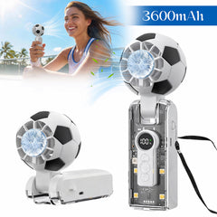 Portable Handheld Turbo Fan with Ice Cooler, 5-Speed Wind, Soccer-Shaped Mini Personal Fan, 3600Mah Football Rechargeable Pocket Fan for Travel/Outdoor/Office, 180° Adjustable