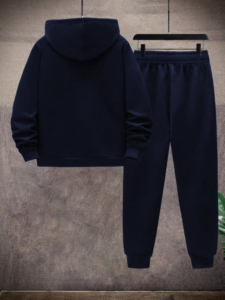 2pcs Men's Solid Color Casual Sports Suit Set, Includes Elastic Waist Drawstring Pants And Jacket for Travel, Leisure, Outdoor Camping