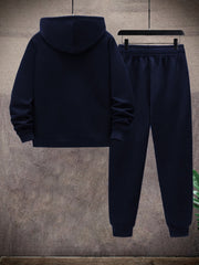 2pcs Men's Solid Color Casual Sports Suit Set, Includes Elastic Waist Drawstring Pants And Jacket for Travel, Leisure, Outdoor Camping
