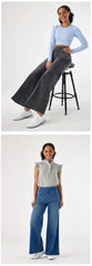 ' High Waisted Wide Jeans - Stretchy Pants with Multiple Pockets, -Washed - Casual Trousers for Jeanswear & Layering (Wide-Waisted Fit)