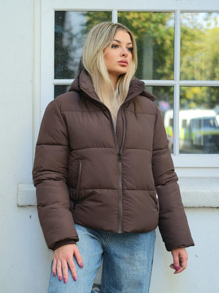 Fitted Detachable Hooded Puffer Jacket, Women Winter Basic Warm Coat with Removable Hood Zip Deep Pockets