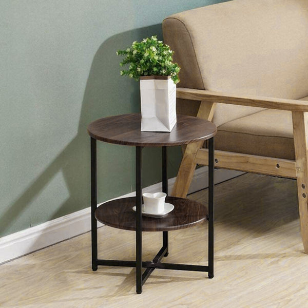 2-Tier Round Side Table - Multi-Level Storage Coffee Table for Plants/Lamps, Space-Saving Sofa/Bedside Organizer (15.75×15.75×18.5