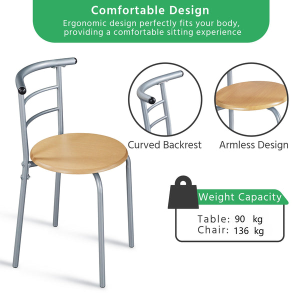 Costoffs 3pcs Dining Table Set with Space Saving Table and 2 Chairs, Modern Kitchen Table Set with Steel Legs and Storage Rack for Kitchens/Balconies/Bedrooms/Apartments/Cafés, Natural/Drift Brown/White