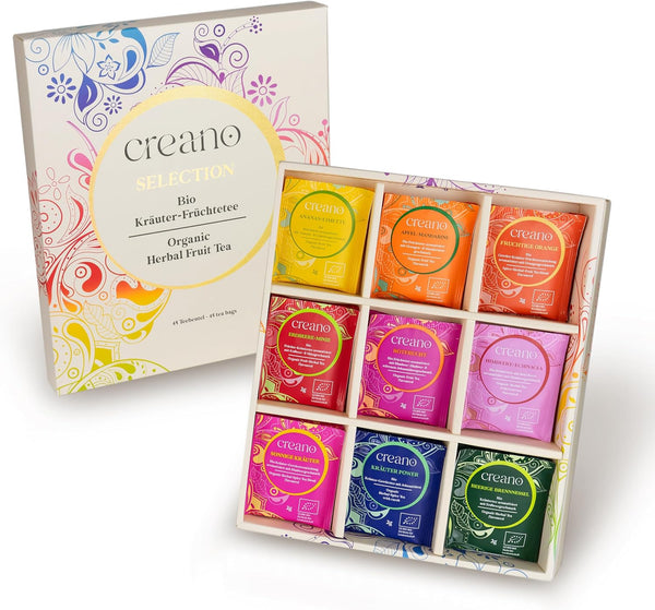 Creano Organic Herbal Tea Gift Set - 27 Organic Tea Bags in 9 Different Varieties - Tea Sampler - 54G*