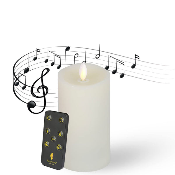 LENCARTA LED Flameless Candle Classic Ivory 6 Inch Wax Shell | Battery Powered Music Rhythm Sensing Flicker-Effect Pillar with Remote Control for Home Decor