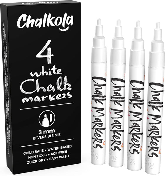 Jumbo White Chalk Pens - 15Mm Window Markers | Pack of 4 White Pens - Use on Cars, Chalkboard, Whiteboard, Blackboard, Glass, Bistro | Loved by Teachers, Artists, Businesses