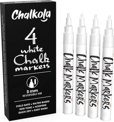 Jumbo White Chalk Pens - 15Mm Window Markers | Pack of 4 White Pens - Use on Cars, Chalkboard, Whiteboard, Blackboard, Glass, Bistro | Loved by Teachers, Artists, Businesses