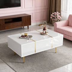 Modern Simple White High-gloss Coffee Table - 2 Drawers Storage Design For Small Space And Home Decor