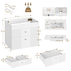 Wall-mounted Vanity with Integrated Washbasin, Bathroom Cabinet Featuring 2 Drawers And Towel Rack, Ample Storage Capacity, Modern Minimalist Design, 40 X 60 X 50cm, White